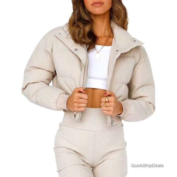 Cropped Puffer Jacket Quilted Lightweight Recycled Material Winter Outerwear